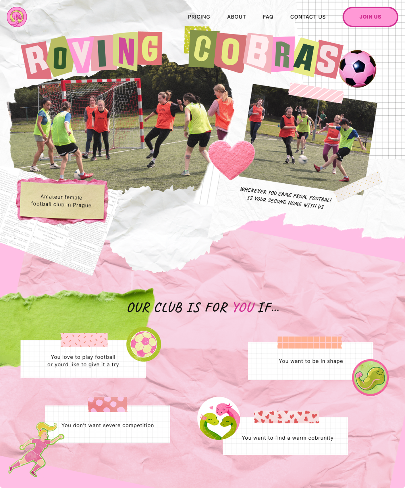 This is a screenshot of my design for the Roving Cobras female football club in Prague.