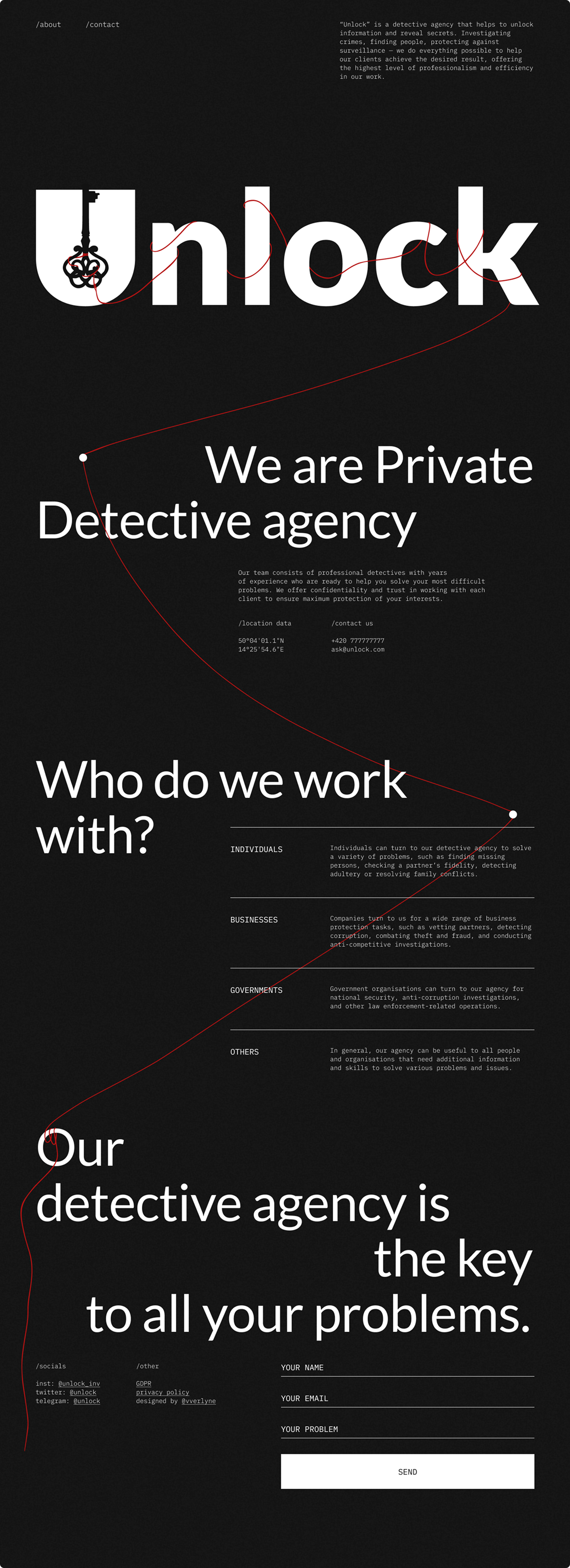 This is a screenshot of my design for Unlock detective agency (concept)